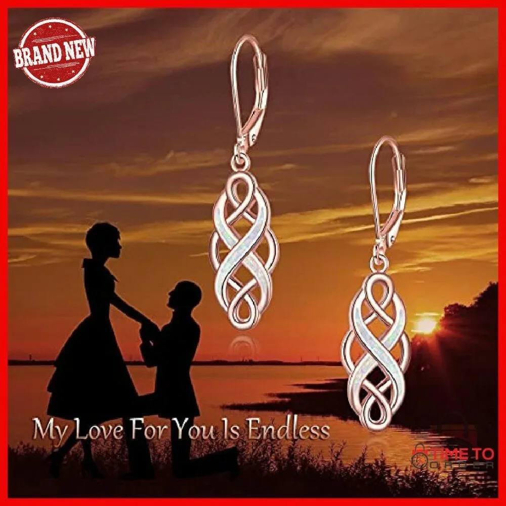 Sterling Silver Celtic Knot Dangle Earrings with Opal Gemstone